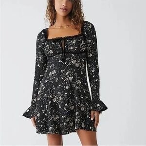 Free People Black Floral Long Sleeve Mini Dress